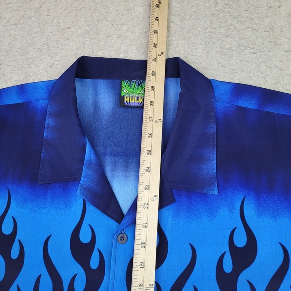 Vintage Y2K Marvel The Incredible Hulk 2002 Flames Hawaiian‎ Shirt Men's Size M - Picture 8 of 9